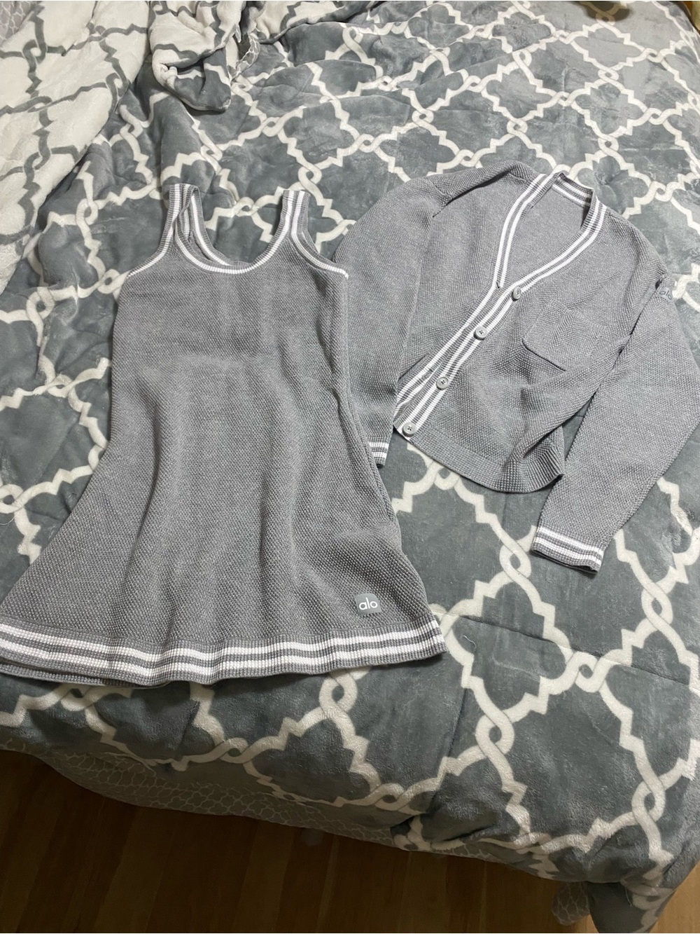 Alo tennis club sweater set dress jacket SZ S grey